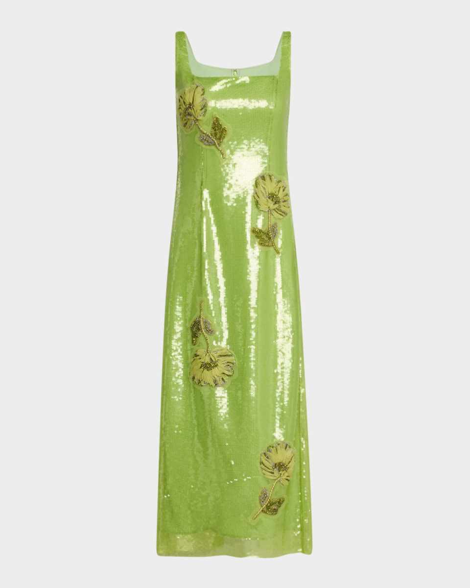 Marylin Crystal Flower Sequined Midi Dress